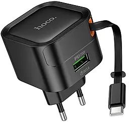 Сетевое зарядное устройство Hoco C154A 20w PD USB-A fast charger + USB-C cable black - фото Сетевое зарядное устройство Hoco C154A 20w PD USB-A fast charger + USB-C cable black
