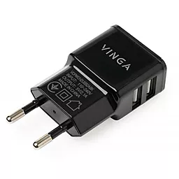 Сетевое зарядное устройство Vinga 2.1a 2xUSB-A ports charger black (VCPWCH2USB2ABK)