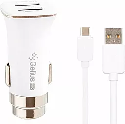 Автомобильное зарядное устройство с быстрой зарядкой Gelius GP-CC01 Pro Apollo 15.5w 2xUSB-A ports charger + USB-C to USB-C cable white - фото Автомобильное зарядное устройство с быстрой зарядкой Gelius GP-CC01 Pro Apollo 15.5w 2xUSB-A ports charger + USB-C to USB-C cable white