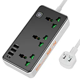 Мережевий фільтр (подовжувач) Hoco AC7A 3м 3 розетки 3USB-A/USB-C з вимикачeм чорний