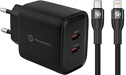 Сетевое зарядное устройство Powermax Eclipse 35w GaN PD 2xUSB-C ports charger + USB-C - Lightning 27w cable black