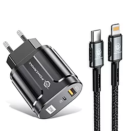Сетевое зарядное устройство Powermax Duo Bravo 20W PD/QC U+C + USB C-Lightning cable Black