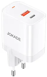 Сетевое зарядное устройство Jokade JB073 30w PD USB-C/USB-A ports charger white - фото Сетевое зарядное устройство Jokade JB073 30w PD USB-C/USB-A ports charger white