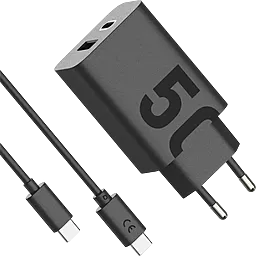 Мережевий зарядний пристрій Motorola Original 50w GaN PD/QC USB-C/USB-A ports charger + USB–С to USB-C cable black (SJMC502) - фото Мережевий зарядний пристрій Motorola Original 50w GaN PD/QC USB-C/USB-A ports charger + USB–С to USB-C cable black (SJMC502)