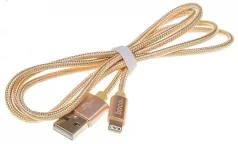 Кабель Hoco X2 Rapid Braided Charging USB-A - Lightning 12w 2.4a 2м cable Gold - фото 2