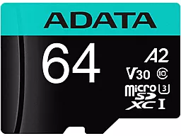 Карта пам'яті ADATA Premier Pro microSDXC UHS-I U3 Class 10(V30S) 64 GB (AUSDX64GUI3V30SA2-RA1) - фото Карта пам'яті ADATA Premier Pro microSDXC UHS-I U3 Class 10(V30S) 64 GB (AUSDX64GUI3V30SA2-RA1)