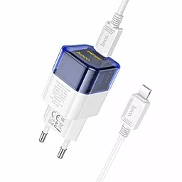Сетевое зарядное устройство Hoco C125A Transparent PD/QC 20w USB-C + lighltning cable blue - миниатюра 2