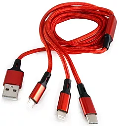 Універсальний кабель ExtraDigital 3-in-1 USB-A to Type-C/Lightning/micro USB 12w 2.4a 1м сable Red - фото Універсальний кабель ExtraDigital 3-in-1 USB-A to Type-C/Lightning/micro USB 12w 2.4a 1м сable Red