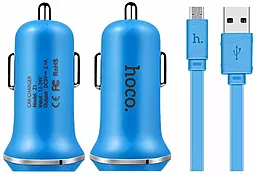 Автомобильное зарядное устройство Hoco Z1 2.1a 2xUSB-A ports car charger + micro USB cable blue