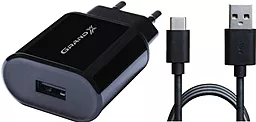 Мережевий зарядний пристрій Grand-X 2.1A home charger + USB-C cable black (CH-03T)