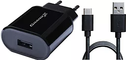 Сетевое зарядное устройство Grand-X 2.1A home charger + USB-C cable black (CH-03T) - фото Сетевое зарядное устройство Grand-X 2.1A home charger + USB-C cable black (CH-03T)