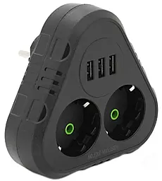 Сетевой фильтр (удлинитель) Voltronic F202-Black 2500w 10a 2 розетки 3xUSB-A порта чёрный - фото Сетевой фильтр (удлинитель) Voltronic F202-Black 2500w 10a 2 розетки 3xUSB-A порта чёрный