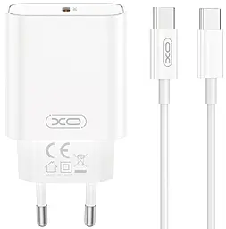 Мережевий зарядний пристрій XO CE32 20w PD USB-C fast charger + USB-C to USB-C cable white - фото Мережевий зарядний пристрій XO CE32 20w PD USB-C fast charger + USB-C to USB-C cable white