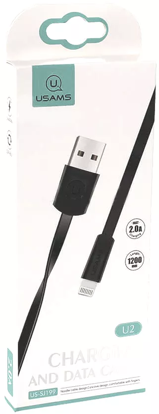 Кабель Usams U2 Flat USB-A - Lightning 12w 2.4a 1.2м cable Black (US-SJ199) - фото 2