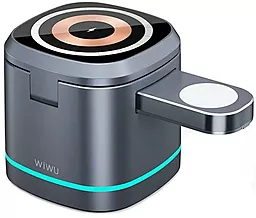 Беспроводная док-станция WIWU Wi-W024 15w 3-in-1 wireless charger grey - фото Беспроводная док-станция WIWU Wi-W024 15w 3-in-1 wireless charger grey