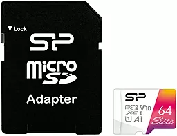 Карта памяти Silicon Power microSDXC 64GB Elite Class 10 UHS-1 U1 V10 A1 + SD-адаптер (SP064GBSTXBV1V20SP)