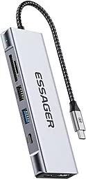 Мультипортовый USB Type-C хаб Essager QK The Universe-8 in-1 Laptop gray (EHB08-QK0G-Z)