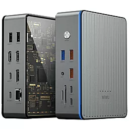 Мультипортовый USB Type-C хаб WIWU W1601 Matrix docking station 16-in-1 gray