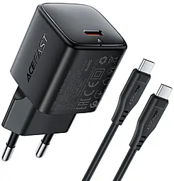 Сетевое зарядное устройство с быстрой зарядкой AceFast A118 30w GaN PD USB-C fast charger + USB-C to USB-C cable Black - фото Сетевое зарядное устройство с быстрой зарядкой AceFast A118 30w GaN PD USB-C fast charger + USB-C to USB-C cable Black
