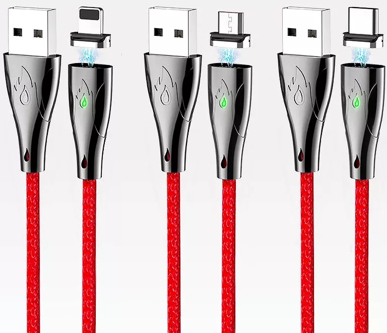 Кабель Hoco U75 magnetic Blaze LED USB-A - Lightning 12w 3a 1.2м cable Red - фото 4