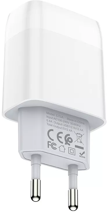 Сетевое зарядное устройство Hoco C73A 2.4a 2xUSB-A ports charger white - фото 4