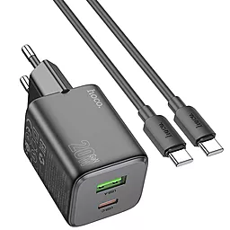 Сетевое зарядное устройство Hoco N41 20w PD USB-C/USB-A ports charger + USB-C to USB-C cable black - фото Сетевое зарядное устройство Hoco N41 20w PD USB-C/USB-A ports charger + USB-C to USB-C cable black
