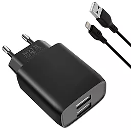 Сетевое зарядное устройство XO L57 2.4a 2xUSB-A ports charger + Lightning cable black - фото Сетевое зарядное устройство XO L57 2.4a 2xUSB-A ports charger + Lightning cable black