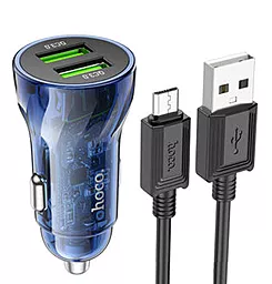Автомобільний зарядний пристрій Hoco Z47 20w QC3.0 2xUSB-A ports car charger + micro USB cable blue