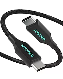 Кабель iRONN Nylon USB Type-C - Type-C 20w 3a 1.8м PD cablee Black (X002VZGDDV) - фото Кабель iRONN Nylon USB Type-C - Type-C 20w 3a 1.8м PD cablee Black (X002VZGDDV)