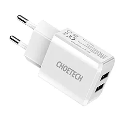 Мережевий зарядний пристрій Choetech Dual USB Ports 2A White (C0030EU-WH)