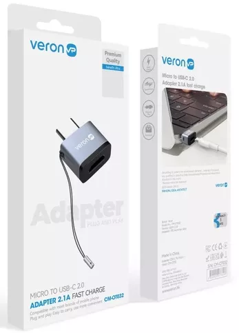 Адаптер-переходник Veron CM-OT032 Type-C -> micro USB Gray - фото 5