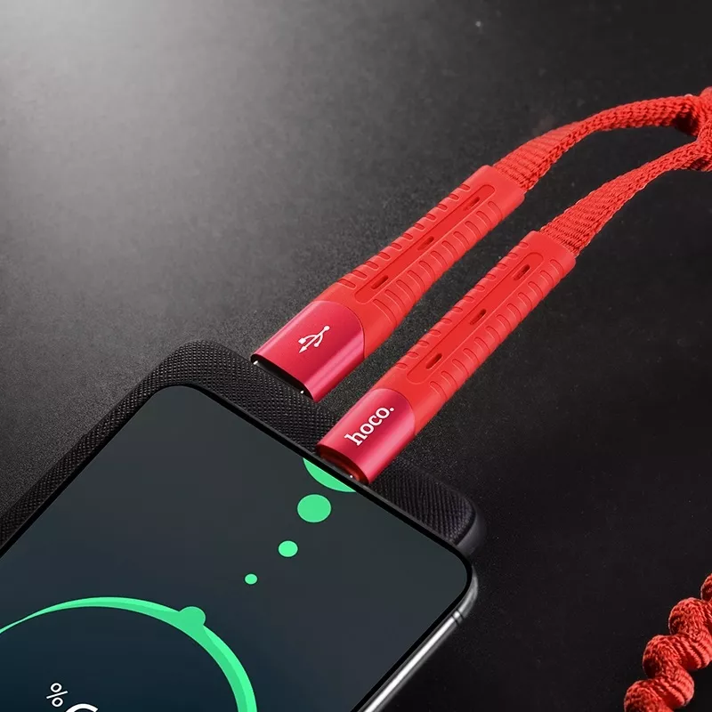 Кабель Hoco U78 Cotton Treasure Elastic USB-A - Type-C 12w 2.4a 1.2м cable Red - фото 4