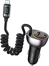Автомобильное зарядное устройство Usams C37 60W PD30W/QC USB-A-C + Lightning Cable Black (US-CC193)
