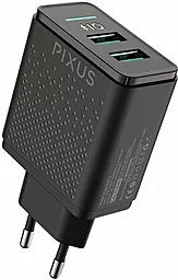 Сетевое зарядное устройство с быстрой зарядкой Pixus 18w 2xUSB-A fast charger black