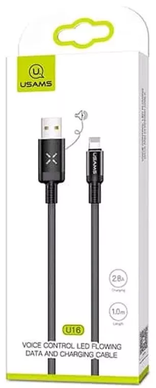 Кабель Usams U16 Voice Control LED Flowing USB-A - Lightning 12w 2.4a 1.2м cable Black (US-SJ261) - фото 3