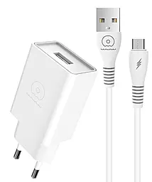 Сетевое зарядное устройство WUW T82 2.1a USB-A port charger + microUSB cable White - фото Сетевое зарядное устройство WUW T82 2.1a USB-A port charger + microUSB cable White