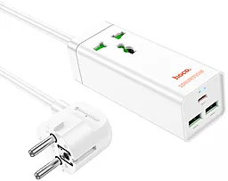 Сетевое зарядное устройство Hoco AC9A 65w PD 2xUSB-A/USB-C ports fast charger + 1 socket 1.5m white