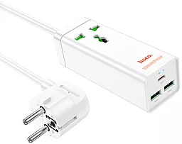 Сетевое зарядное устройство Hoco AC9A 65w PD 2xUSB-A/USB-C ports fast charger + 1 socket 1.5m white - фото Сетевое зарядное устройство Hoco AC9A 65w PD 2xUSB-A/USB-C ports fast charger + 1 socket 1.5m white