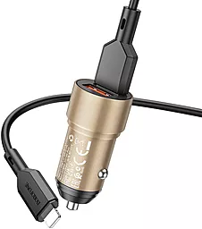Автомобильное зарядное устройство Borofone BZ19 Wisdom 12W 2.4A 2xUSB-A + Lightning Cable Gold - миниатюра 3