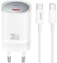Мережевий зарядний пристрій XO CE20 nitride 30w GaN PD USB-C fast charger + USB-C to USB-C cable white - фото Мережевий зарядний пристрій XO CE20 nitride 30w GaN PD USB-C fast charger + USB-C to USB-C cable white