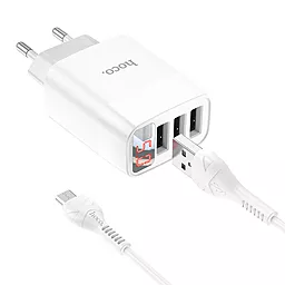 Сетевое зарядное устройство Hoco C93A 2.4a 3xUSB-A ports charger + micro USB cable white
