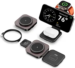 Беспроводная док-станция XO CX035 3-in-1 21w wireles charger black - фото Беспроводная док-станция XO CX035 3-in-1 21w wireles charger black