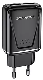 Сетевое зарядное устройство с быстрой зарядкой Borofone BA54A Wide road 18w QC3.0 2xUSB-A ports charger black
