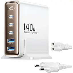 Сетевое зарядное устройство Toocki TCT140-22 140w GaN PD/QC4.0 3xUSB-C/USB-A ports charger white - фото Сетевое зарядное устройство Toocki TCT140-22 140w GaN PD/QC4.0 3xUSB-C/USB-A ports charger white