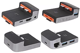 USB Type-C хаб Baseus Armor Age Multifunctional Adapter USB-C -> 2xUSB 3.0, 3xUSB Type-C, 1xRJ45, 1xUSB 2.0, 1xHDMI, 1xAUX3.5 Silver (CAHUB-AJ0G) - миниатюра 4