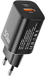 Сетевое зарядное устройство Essager 30w PD USB-C/USB-A ports home chager black (ECTPQS-ZTB01)