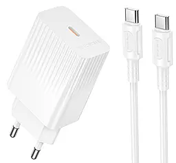 Мережевий зарядний пристрій Borofone BAS73A 20w PD USB-C ports charger + USB-C to USB-C cable white - фото Мережевий зарядний пристрій Borofone BAS73A 20w PD USB-C ports charger + USB-C to USB-C cable white