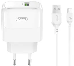 Мережевий зарядний пристрій XO L135 18w QC3.0 USB-A home charger + micro USB cable white - фото Мережевий зарядний пристрій XO L135 18w QC3.0 USB-A home charger + micro USB cable white