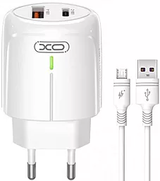 Мережевий зарядний пристрій XO L114 20w PD USB-C/USB-A ports charger + micro USB cable white