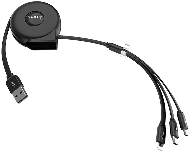 Кабель USB Hoco U50 Retractable 3in1 Lightning + micro USB + USB Type-C Cable Black - фото 4